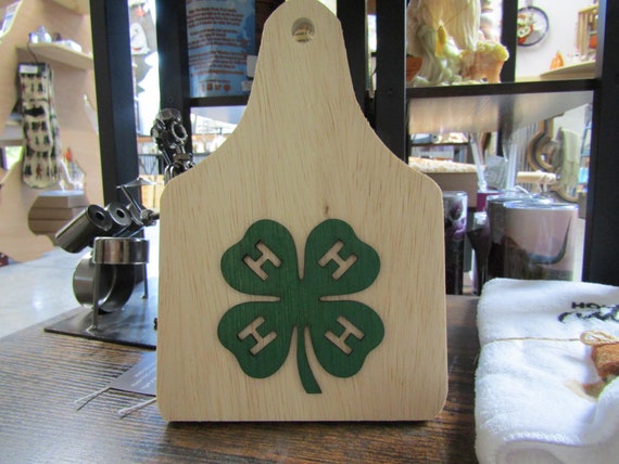 Livestock Wooden Decor Ear Tag 4H Clover Farm Animals Tier Tray Decor Farmer Wood Cutout Green Head Heart Hands and Health Cloverbuds Cute