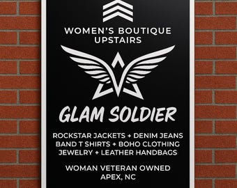 Large Glam Soldier Boutique Wood Sign – Rockstar Fashion & Veteran-Owned Decor Handmade Extra Large 3D Text
