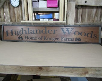 Large Custom Farm Sign Highlander Woods Tractor Over-sized Rustic Business Logo Wood Laser Cut Out 3D Extra Large Sign Footstepsinthepast