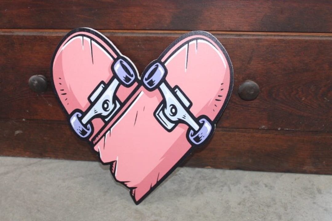 Heart Skateboard Cutout Printed Valentines Day Rocker Wooden Wall Art