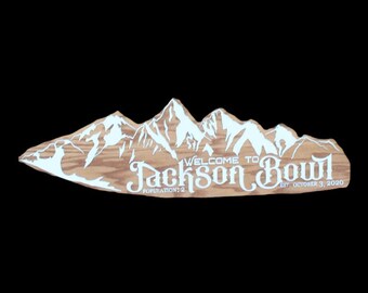 Custom 3D Mountain Sign – Rustic Wood Raised Text Cabin Lodge Decor – Personalized Mountain Range Wall Art