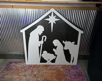 Handmade Nativity Wood Sign: Outdoor display