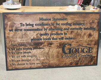 Business Misson Statement Office Corporate Roofing Company  Custom Engraved Large  Home Routed Thick Wooden Sign Commerical Signage