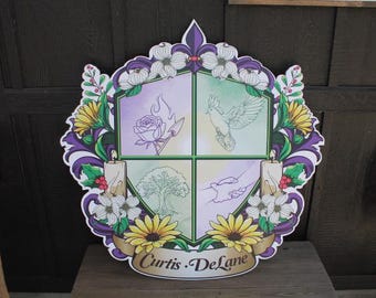 Contoured Sheild Crest Family Personalize Waterproof Sign Smooth Custom Cut Signage Outdoor Ready for your Business Logo