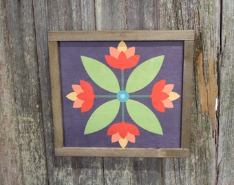 Tulip Barn Quilt Wood Sign Flower Bloom Floral Red Orange Yellow Green Country Square Pattern Block Wall Art Farmhouse Primitive Rustic