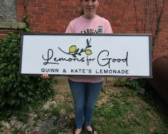 Lemons Lemonade Personalized Small Business Fruit Stand Custom Large Wooden Handmade Sign Commerical Signage Small Shop Store Front Sign