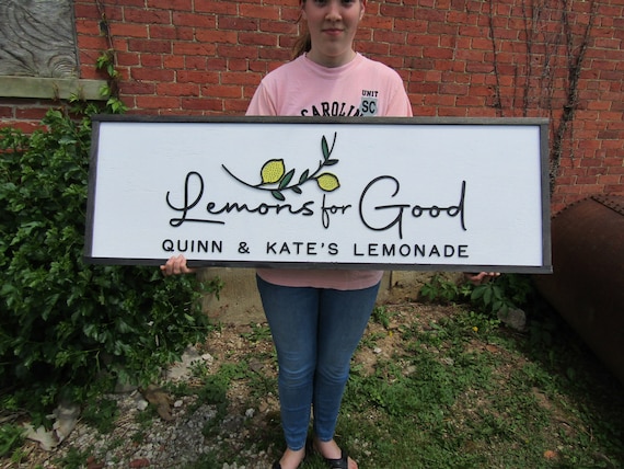 Lemons Lemonade Personalized Small Business Fruit Stand Custom Large Wooden Handmade Sign Commerical Signage Small Shop Store Front Sign