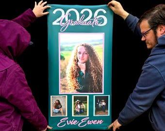 Custom Event Banner – Personalized Vinyl Photo Sign for Graduation, Senior Party, School Event & Outdoor Display