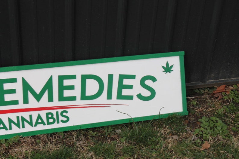 Medical Remedies Cannabis Dispensary Sign Wooden Handmade 3D Business Commerical Signage Herbal Layered Sign Single or Double sided image 4