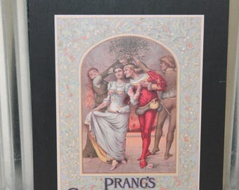 Prang's Christmas Card Printed Decorative Wood Sign Louis Prang Antique Holiday Wall Art Decor Mantle Vignette Theme Faux Frame