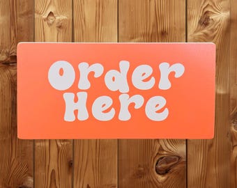 Order Here Sign – Retro Orange and White Bubble Letter Sign for Small‑Business, Café, or Boutique Checkout Counter Decor