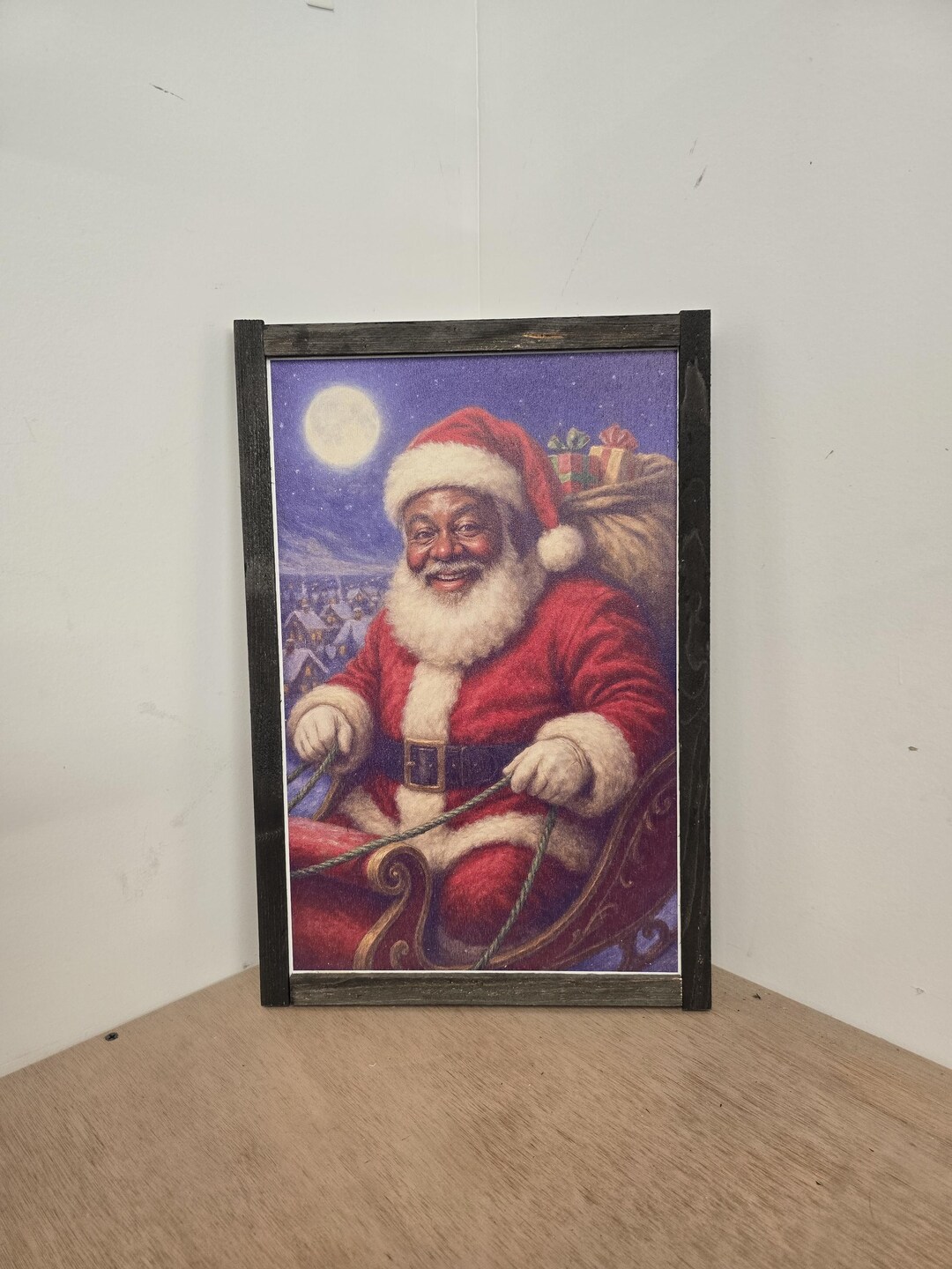 Traditional Santa Claus Christmas Sign – Framed Holiday Wall Art With ...