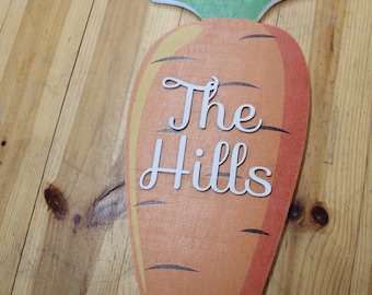 Carrot Name Sign Family Easter Farm Ranch Fun Printed raised 3D Letters Wood Hanging Sign Garden