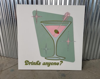 Handmade Retro Martini Sign: Mid-Century Modern Bar Decor