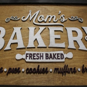 Moms Bakery Wood Sign Served Hot and Fresh Advertising Kitchen Decoration Country Farmhouse ...