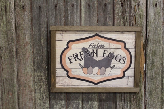 Farm Fresh Eggs Wood Sign Chicken Hens Nest Shiplap Frame Farmhouse Decor Print Primitive Rustic Barn Wood Chicken Coop Pastel Spring