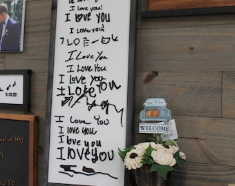 Custom I love you Handwriting Sign Kids Parents Grandparents Gift for her Gift for him Raised 3D Note Reminder Wedding Valentines Day Frame