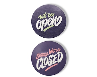 Open Closed Sign • Reversible Round Door Sign • Modern Small Business Shop Decor