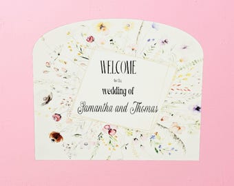 Floral Wedding Welcome Sign – Elegant Pastel Flowers with Custom Names – Romantic Decor for Ceremony, Reception, or Entry Display