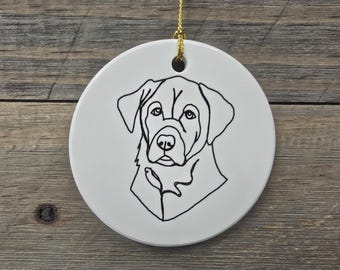 Labrador Mixed Breed Lab Retriever Dog Pet Ceramic Ornament Line Drawing Christmas Tree Hanging Decorative