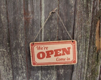 Open Closed Sign Red Come In Sorry We're Closed Double Sided Close Advertising Small Business Wooden Front Door Entry Way Decor Plaque Wood