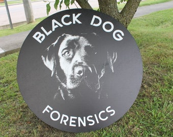 Forensic Labrador Dogs Handmade Custom Wooden Sign Store Black Your Logo Personalized Hanging Sign Raised Letters Round Printed Image