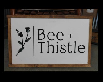 Bee Thistle Boutique Custom Business Sign Rectangle 3D Large Custom Company Indoor Outdoor Small Business Logo Laser Cut Wood