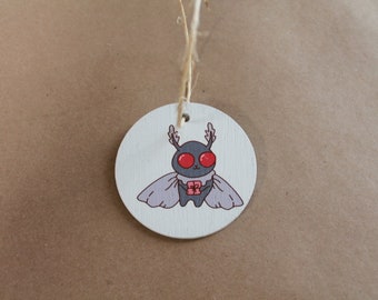 Moth man Present Gift  festive Cryptic Ornament Collector Mythical Printed  Keychain Giftable Gift for Him Gift for her  Wooden