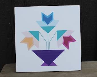 Flowers Barn Quilt Sign: Modern Geometric Farmhouse Decor, Weatherproof PVC