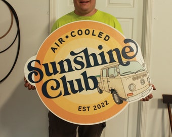 Sunshine Yellow Retro Van Handmade Custom Wooden Sign Store Entrance Sign Your Logo Personalized  Sign Raised Letters Round Printed Image