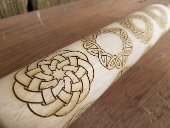 Celtic Knot, Tribal, Knot Work, Geometric, Irish, Texture, 10 Inch Rolling Pin, Gift, Embossed, Engraved, Wood, Cookie Stamp, pottery