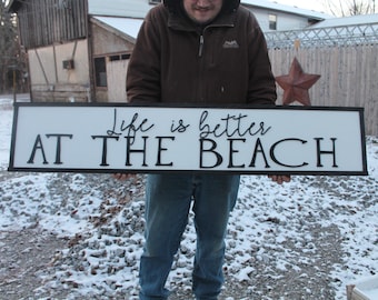 Life Is Better At The Beach Large Sign, Coastal, Ocean, Nautical,Large Raised Letter, Large Custom Sign, Over-sized, Wood, Extra Large, Sign