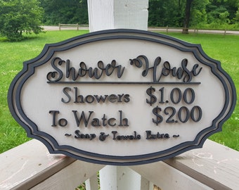 Bathroom Sign, Washroom Sign, Restroom Sign, Shower House, Custom Made Business Sign, Funny, Wood, Shabby Chic, Country,  Footstepsinthepast