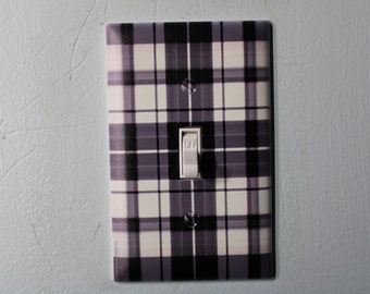 black and white plaid pattern design square shape  light switch cover plate farmhouse decor rustic