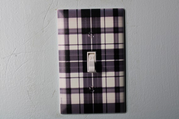 black and white plaid pattern design square shape  light switch cover plate farmhouse decor rustic