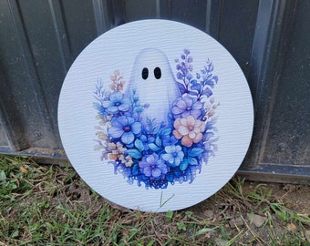 Purple Ghost Sign printed Pumkin Gourd Halloween Fall Porch Pumpkin Autumn Gourd PVC Weatherproof Ultraviolet Ink Doorhanger Outdoor Use