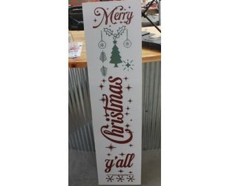 Merry Christmas Yall Farmhouse Porch Leaner Step Door Sign 3D Handmade Winter Unframed Red and Green Country Southern