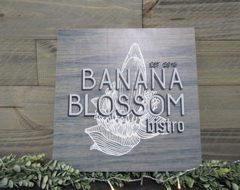 Large Custom Signage Bistro Sign Banana Blossom Company Name Square Oversized Rustic Business Logo Co Wood Laser Cut Out 3D Business Front