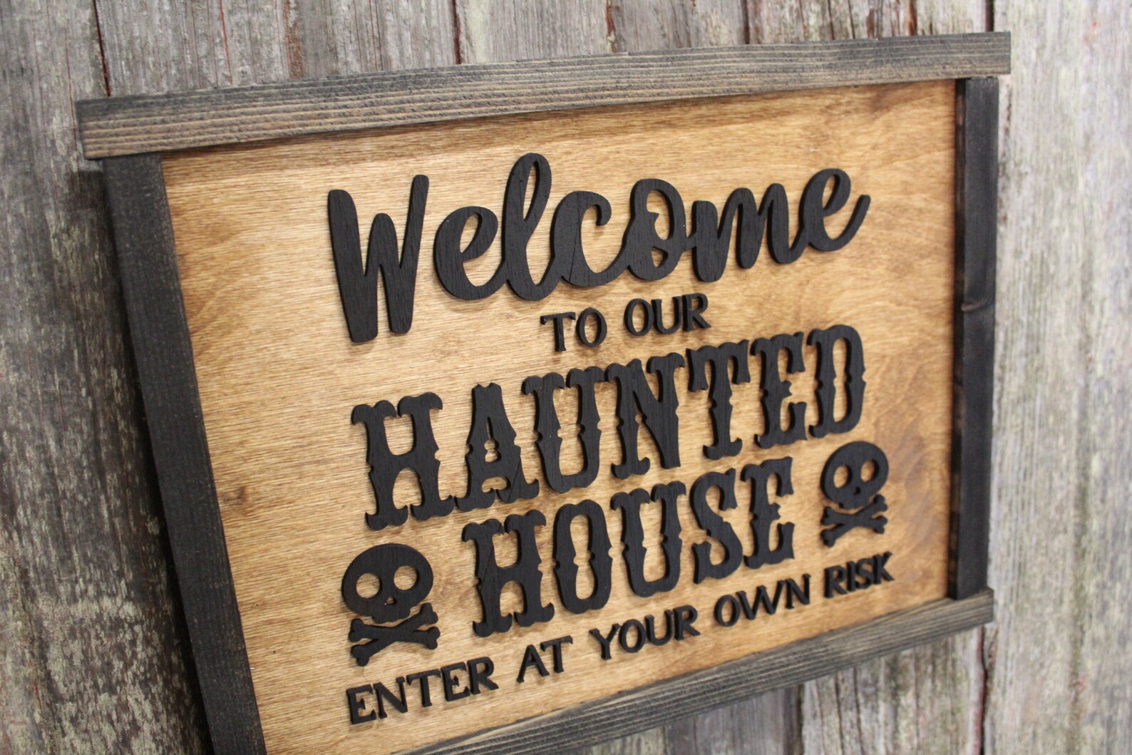 Welcome to Our Haunted House Sign Skull Crossbones Enter at | Etsy