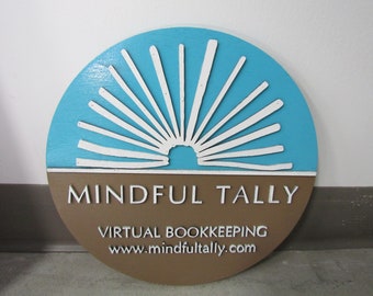 Custom Sign Round Business Natural Sunrays Bookkeeper Accountant Commerical Sign Single Or Double Sided Made to Order Store Wooden Handmade