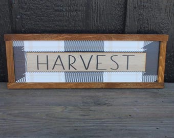 Harvest Plaid Fall Autumn Seasonal Farmhouse Layered Handmade Sign Framed 3D Raised and Printed Color Rustic