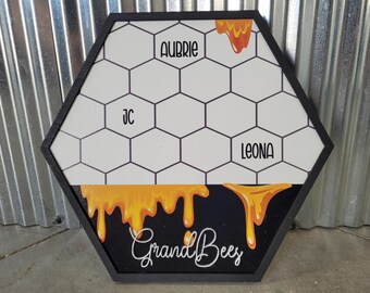 Custom Grand-Bees Large Hexagon Sign Rustic Customizable Wood Laser Cut Out 3D Extra Large Sign