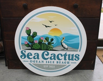 Personalized Smooth Waterproof Sign Colorful PVC Plastic Fade Resistant Round Circle Logo Custom Business Ocean Cactus Signage Commerical