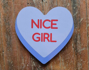 Wooden Purple Nice girl Candy Conversation Heart Cutout Valentines Day Gift Photography Prop Handmade Homedecor Raised 3D Sign Wall Art