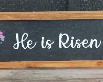 He is risen Easter Faith Christian Wooden Handmade Home Decor Floral Layered Unique Sign Wall Art