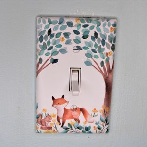 woodland cute fox squirrel forest theme animal friends printed in color light switch cover plate durable nursery baby room kids room