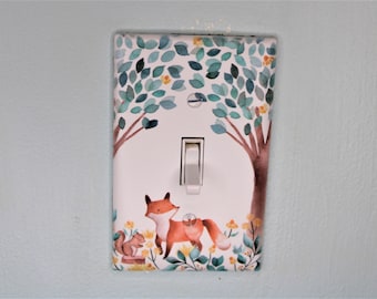 woodland cute fox squirrel forest theme animal friends printed in color light switch cover plate durable nursery baby room kids room