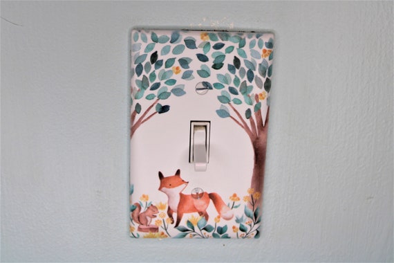 woodland cute fox squirrel forest theme animal friends printed in color light switch cover plate durable nursery baby room kids room