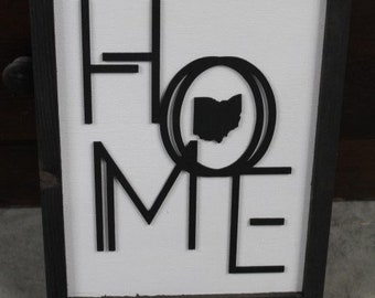 Ohio Home Minimalist Heart of it all Handmade Raised Text 3D Framed State Wall Decor Ohio Gift Home State Hometown Proud Wooden Sign