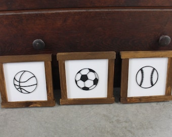 Boys Room Sports Playroom Soccer Basketball Baseball Game Day Gym Nursery Toy Room Garage Set of 3 Handmade Decor Baby Gift